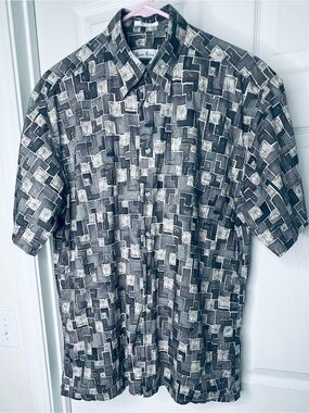 Burma Bibas Size M Short-Sleeve Gray Geometric Print Shirt 100% Cotton